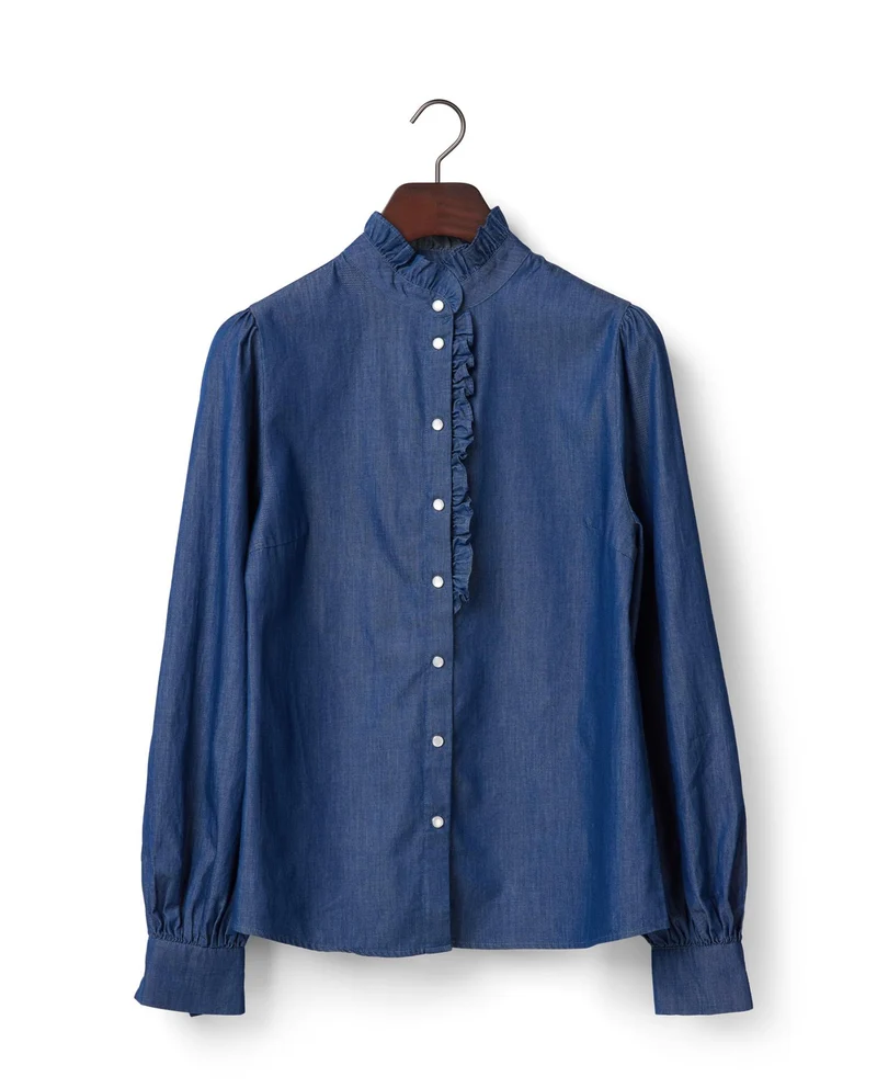 DENIM FRILL BLOUSE