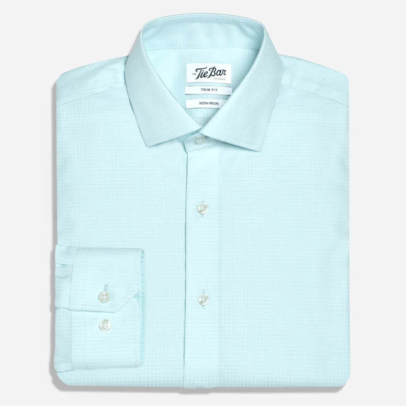 Pinpoint Small Grid Mint Non-Iron Dress Shirt