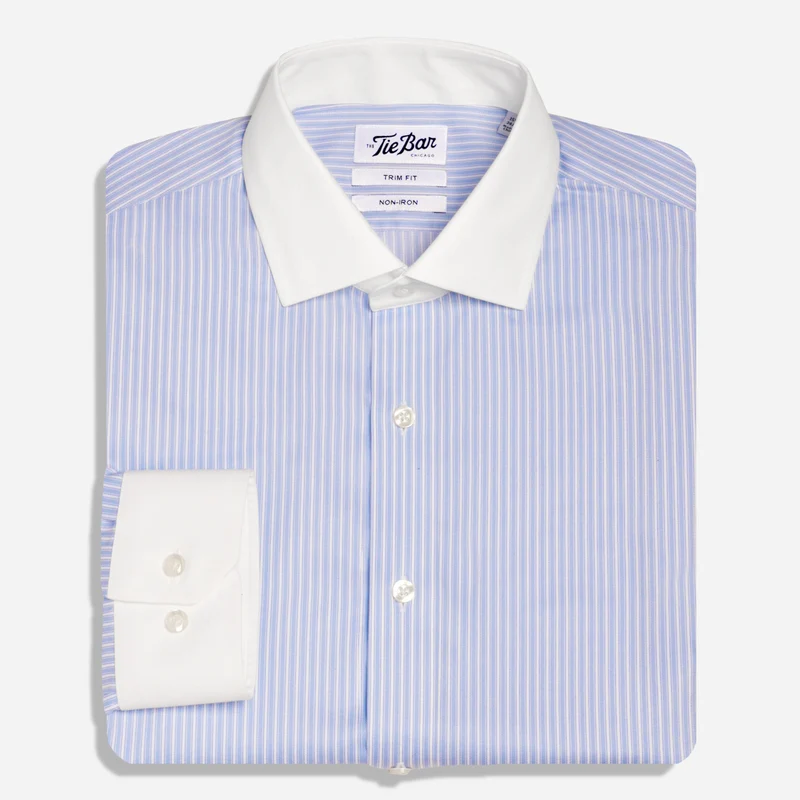 Pinpoint Contrast Stripe Blue Non-Iron Dress Shirt