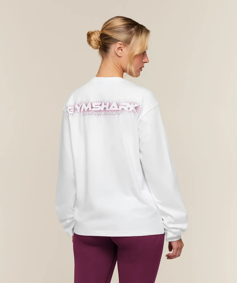 Gymshark For The Ones Who Show Up Graphic Long Sleeve Top - White