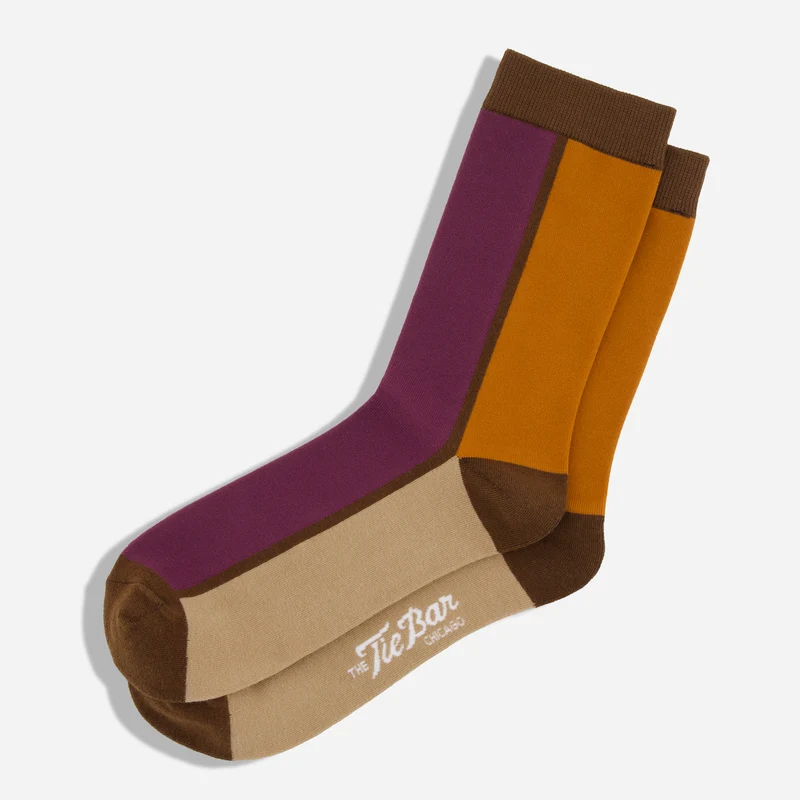 Retro Block Wine Dress Socks