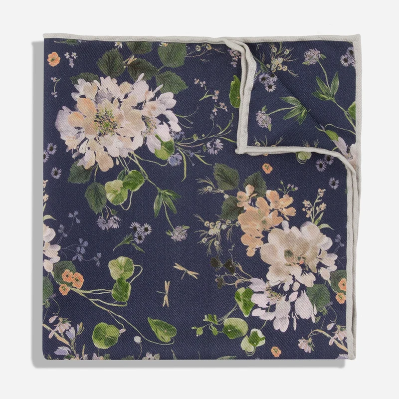 Kelly Ventura x The Tie Bar Peony Garden Twilight Blue Pocket Square