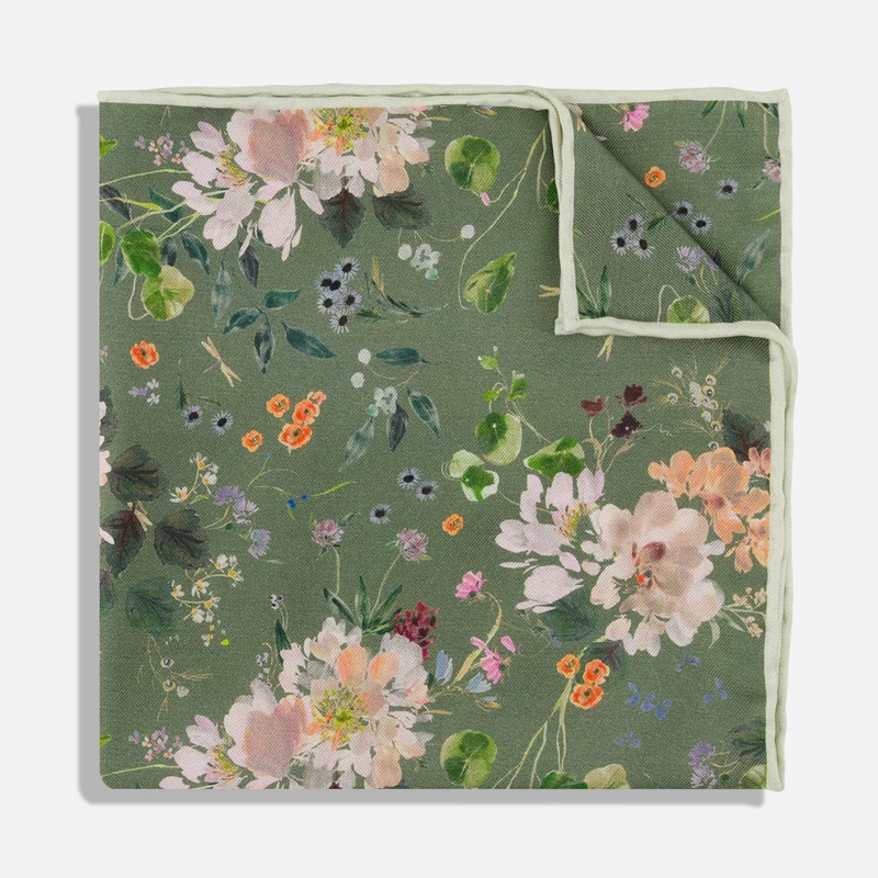 Kelly Ventura x The Tie Bar Peony Garden Sage Green Pocket Square