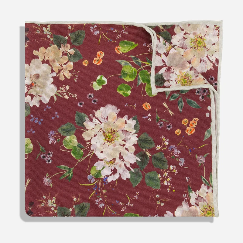 Kelly Ventura x The Tie Bar Peony Garden Wine Pocket Square