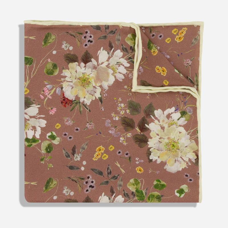 Kelly Ventura x The Tie Bar Peony Garden Vintage Mauve Pocket Square