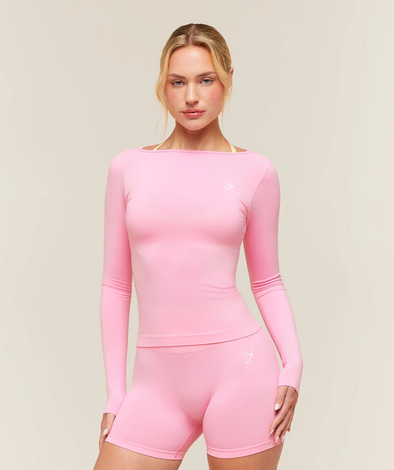 Gymshark Everyday Seamless Wide Neck Long Sleeve Top - Poise Pink