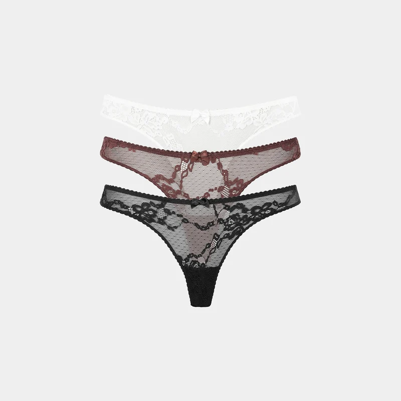 Blossom Spetsstringtrosor (3-pack) - Svart