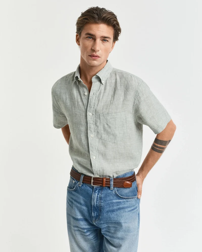 REG LINEN SS SHIRT - 362 KALAMATA GREEN