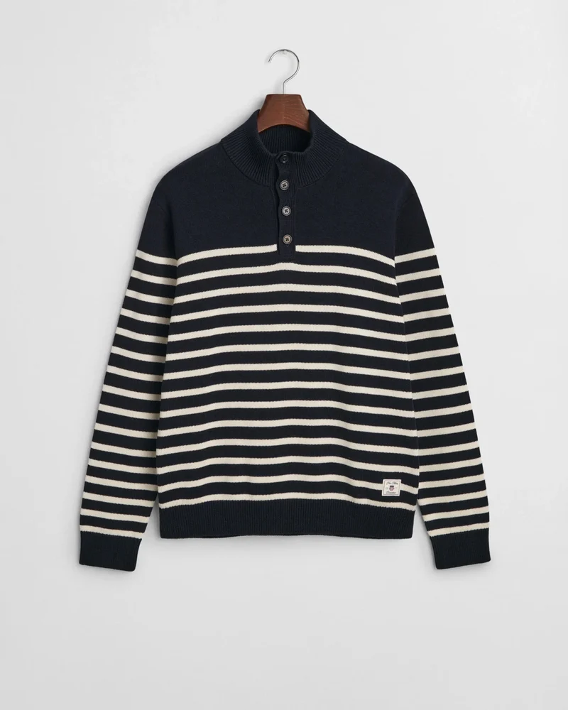 STRIPED COTTON HALF BUTTONED NECK - 433 EVENING BLUE