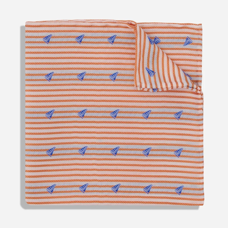 Barca Stripe Sunset Orange Pocket Square