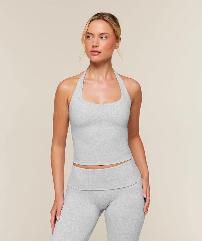 Gymshark CottonMove™ Halterneck Top - Soft Grey Marl