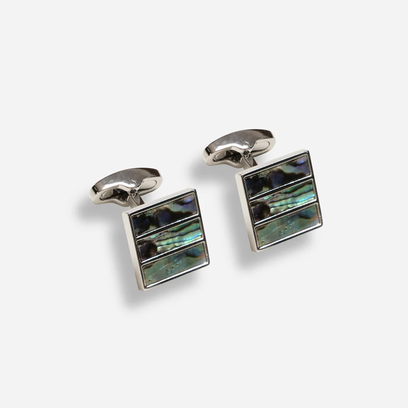 Abalone Shell Square Silver Cufflinks