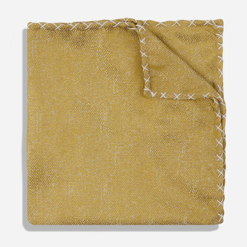 Napoli Cross Stitched Gold Pocket Square
