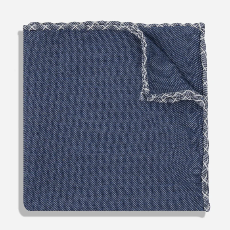 Torino Cross Stitched Denim Blue Pocket Square