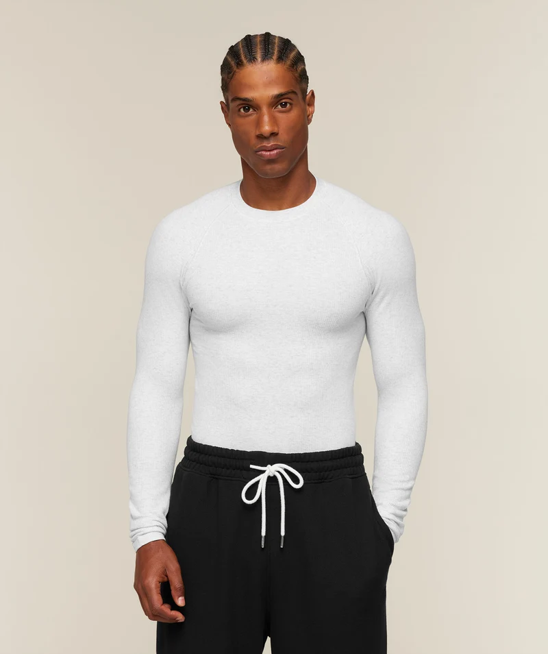Gymshark Cotton Seamless Long Sleeve T-Shirt - White Grey Marl