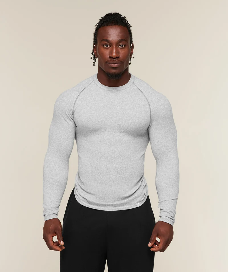 Gymshark Cotton Seamless Long Sleeve T-Shirt - Soft Grey Marl