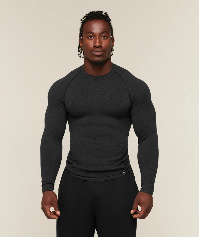 Gymshark Cotton Seamless Long Sleeve T-Shirt - Black Marl