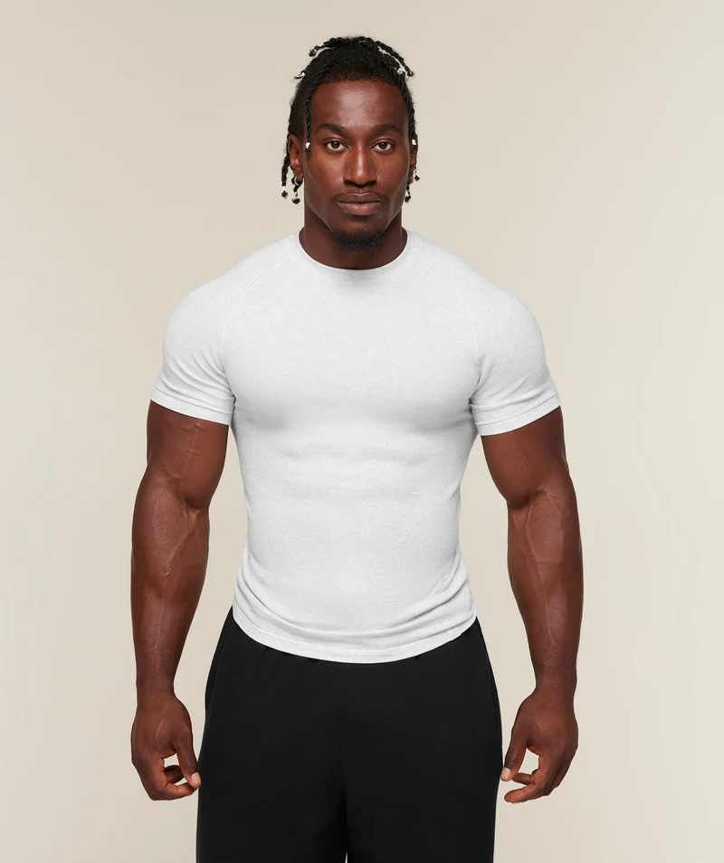 Gymshark Cotton Seamless T-Shirt - White Grey Marl