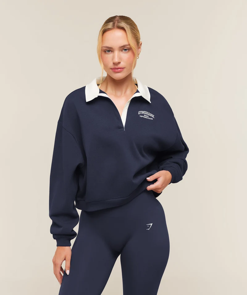 Gymshark Cosy Luxe Campus Polo Sweatshirt - Heavy Blue