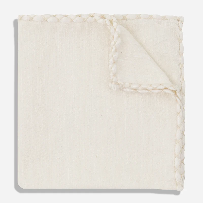 Como Solid Silk Shantung White Pocket Square