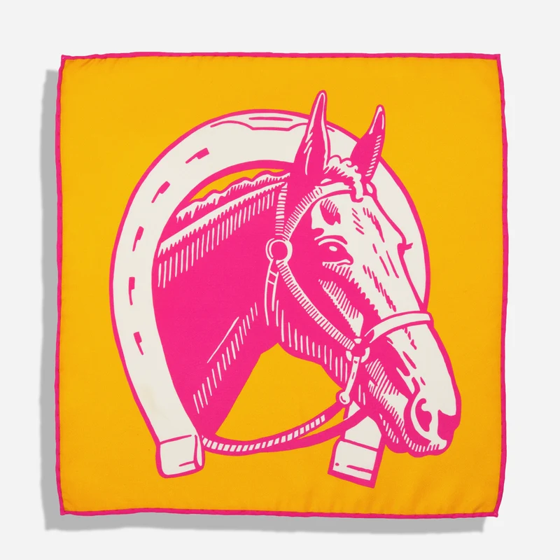 Game Day Horse Tangerine Pocket Square