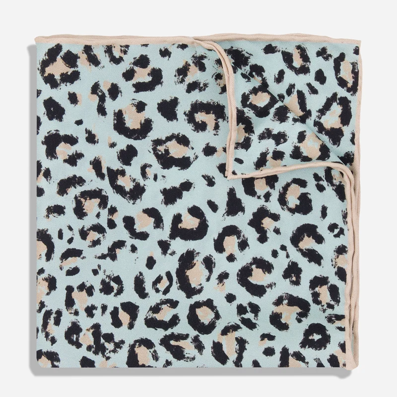 Ashley Goldberg x The Tie Bar Spotted Leopard Robins Egg Pocket Square
