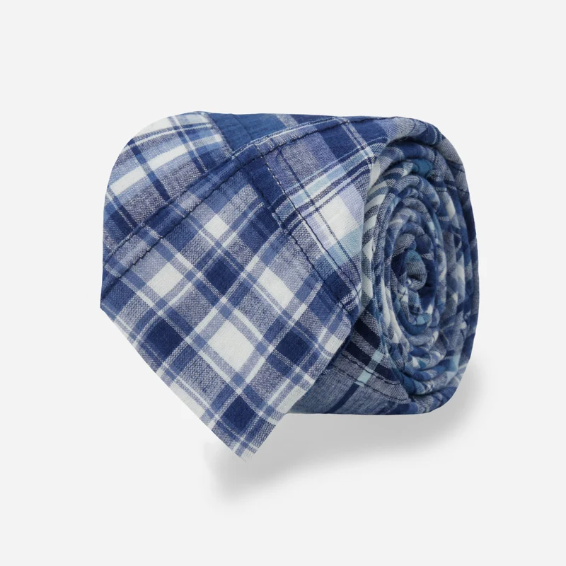 Patchwork Madras Navy Tie
