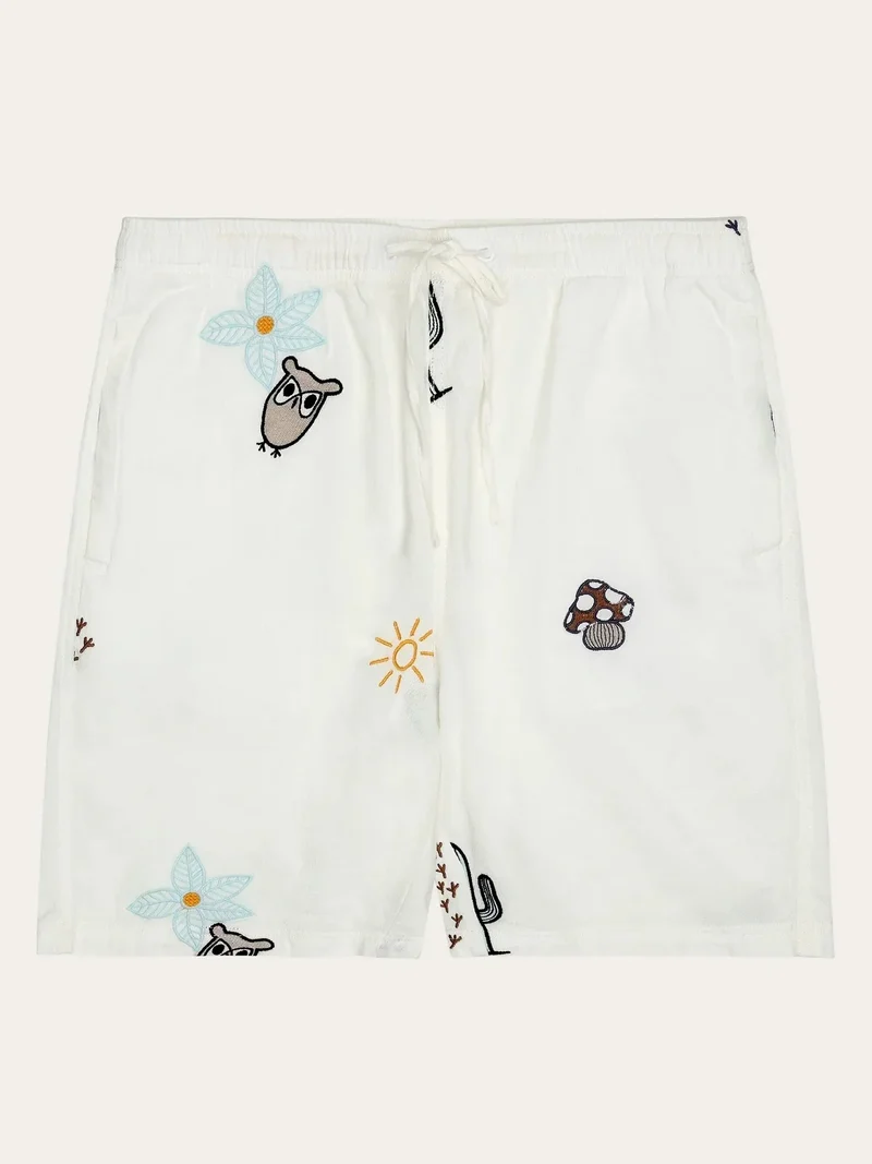FIG loose with embroidery shorts - GOTS/Vegan - 1387 Egret