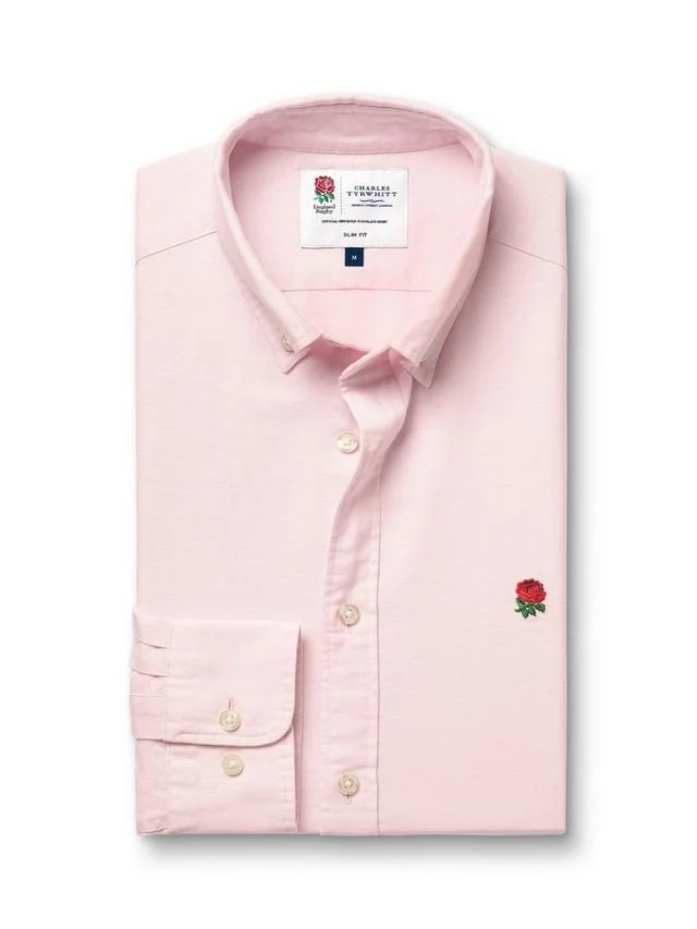 England Rugby Button-Down Washed Oxford Classic Fit Shirt - Pink