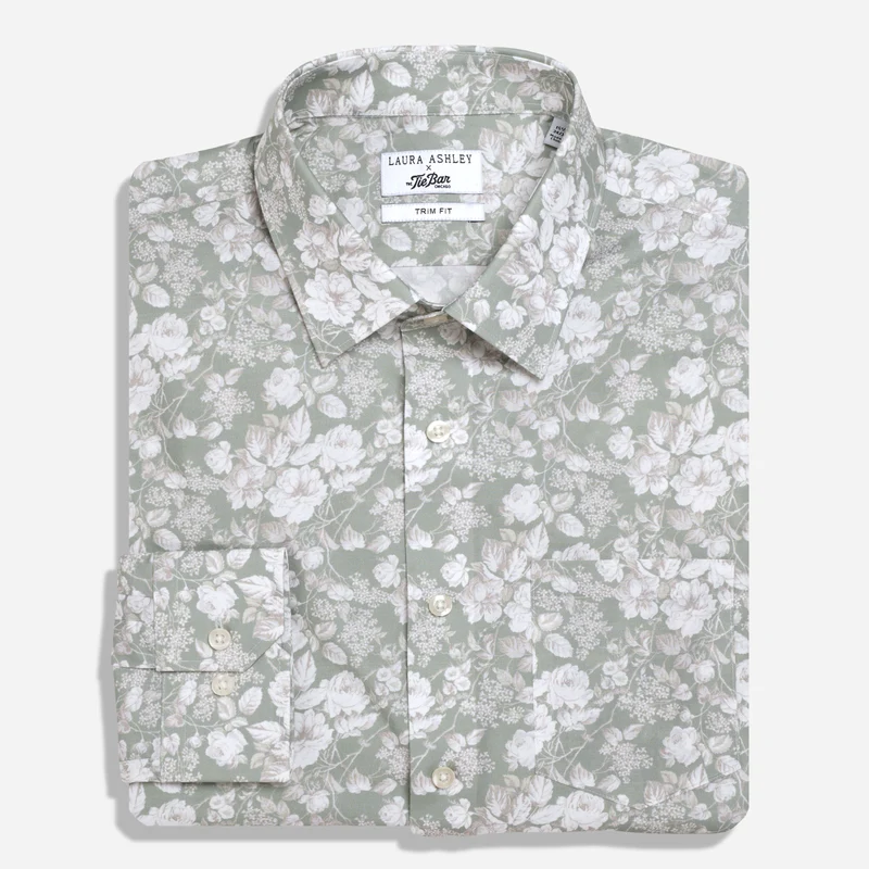 Laura Ashley x The Tie Bar Brompton Floral Moss Green Dress Shirt