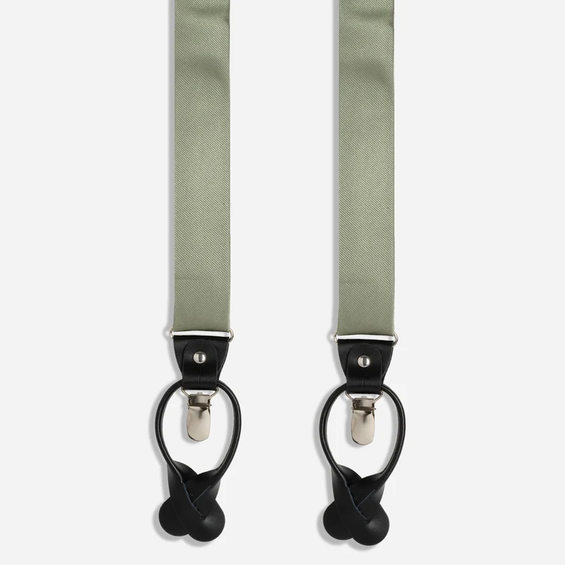 Grosgrain Solid Sage Green Convertible Suspender