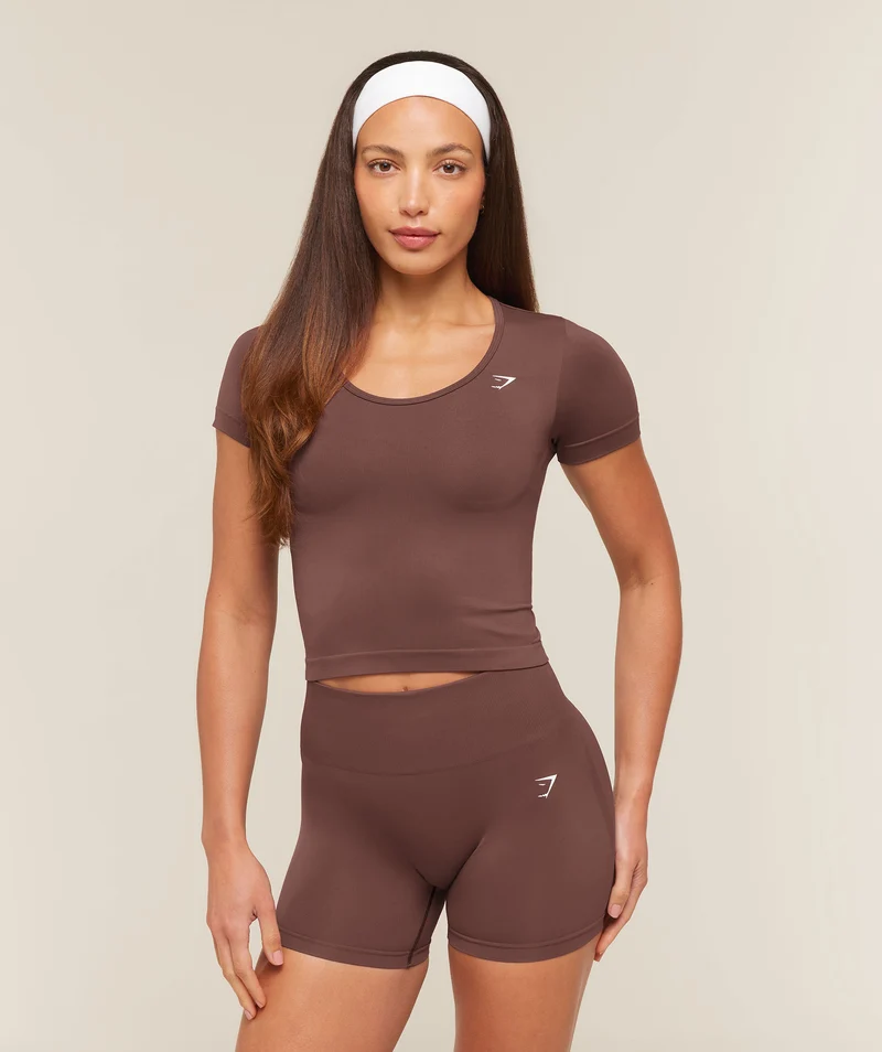 Gymshark Everyday Seamless Tight Fit Crew Neck Tee - Espresso Brown
