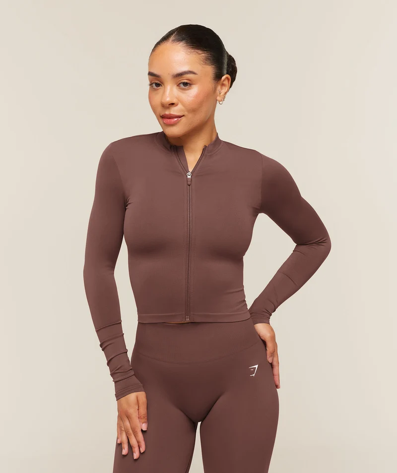 Gymshark Everyday Seamless Zip Tracktop - Espresso Brown
