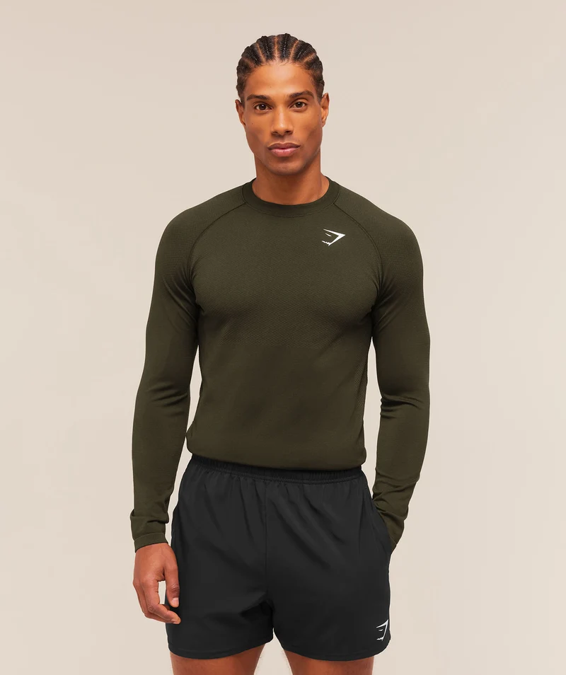 Gymshark Vital Seamless Long Sleeve T-Shirt - Strength Green/Canvas Green