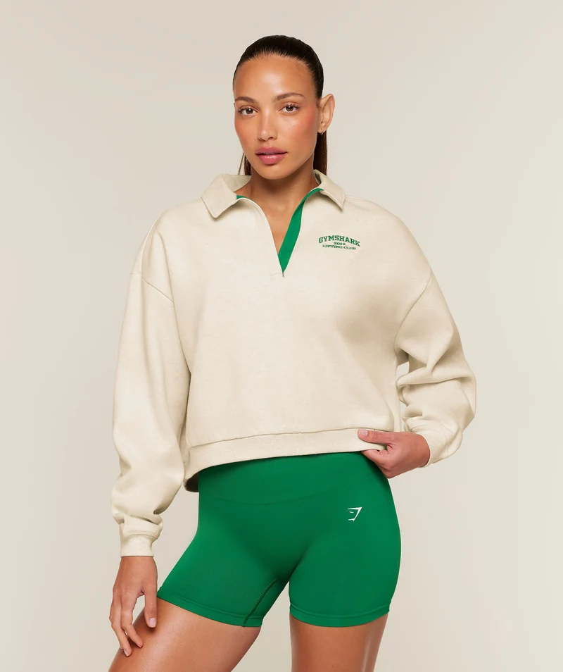 Gymshark Cosy Luxe Campus Polo Sweatshirt - Bros Chalk Marl