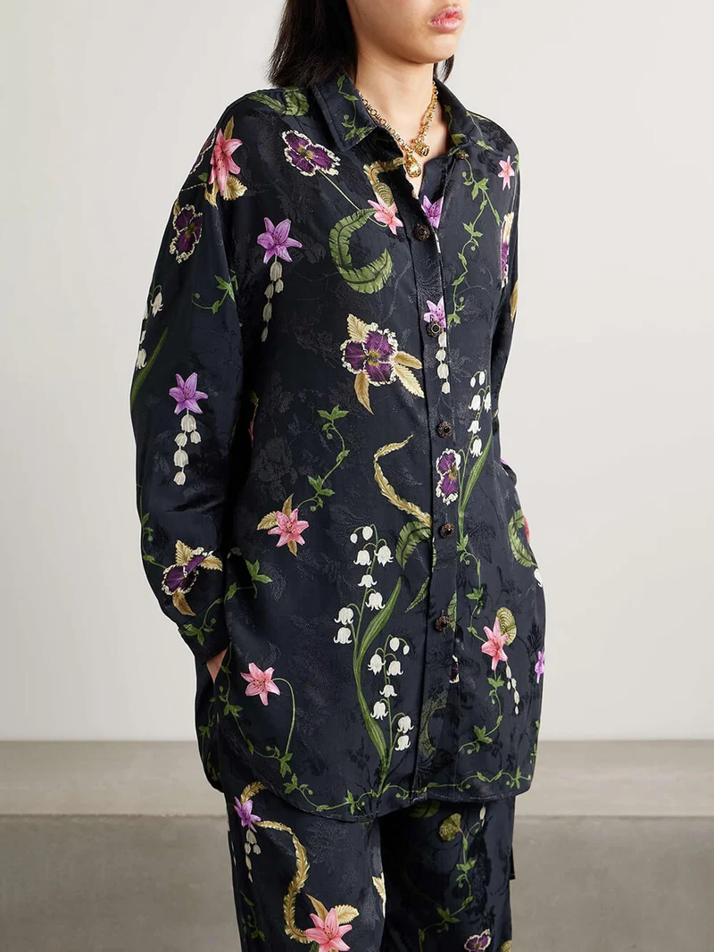 Elegant Floral Print Button-Up Shirt
