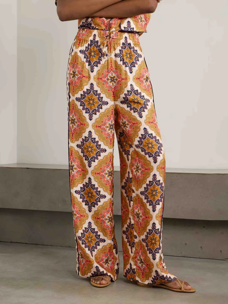 Retro Bohemian Satin Printed Wide Leg Pants