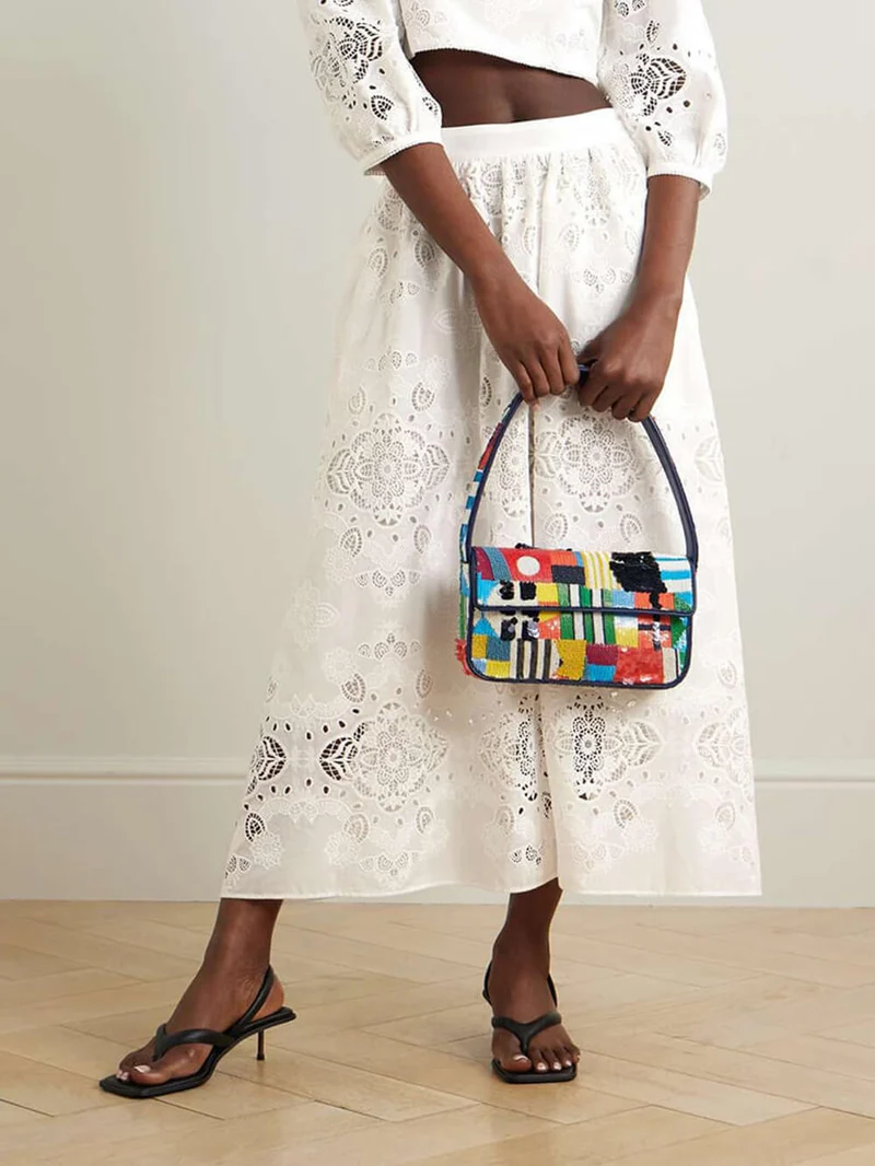Retro Lace Crochet Embroidered Elastic Waist Midi Skirt