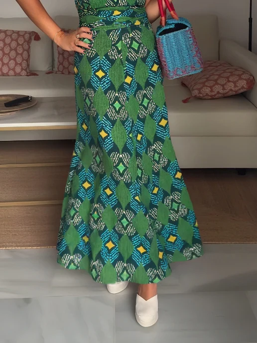Retro Casual Geometric Print Flared Skirt