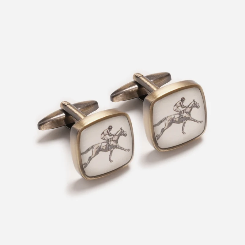 Jockey Antique Brass Cufflinks
