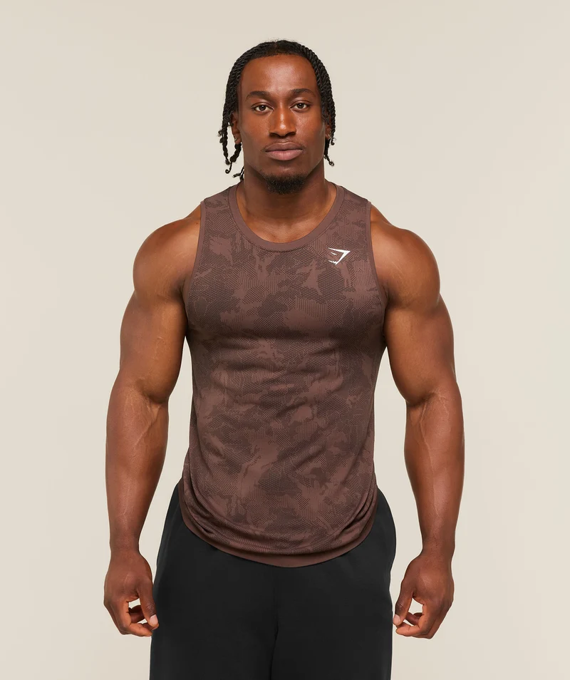 Gymshark Geo Seamless Tank - Espresso Brown/Black