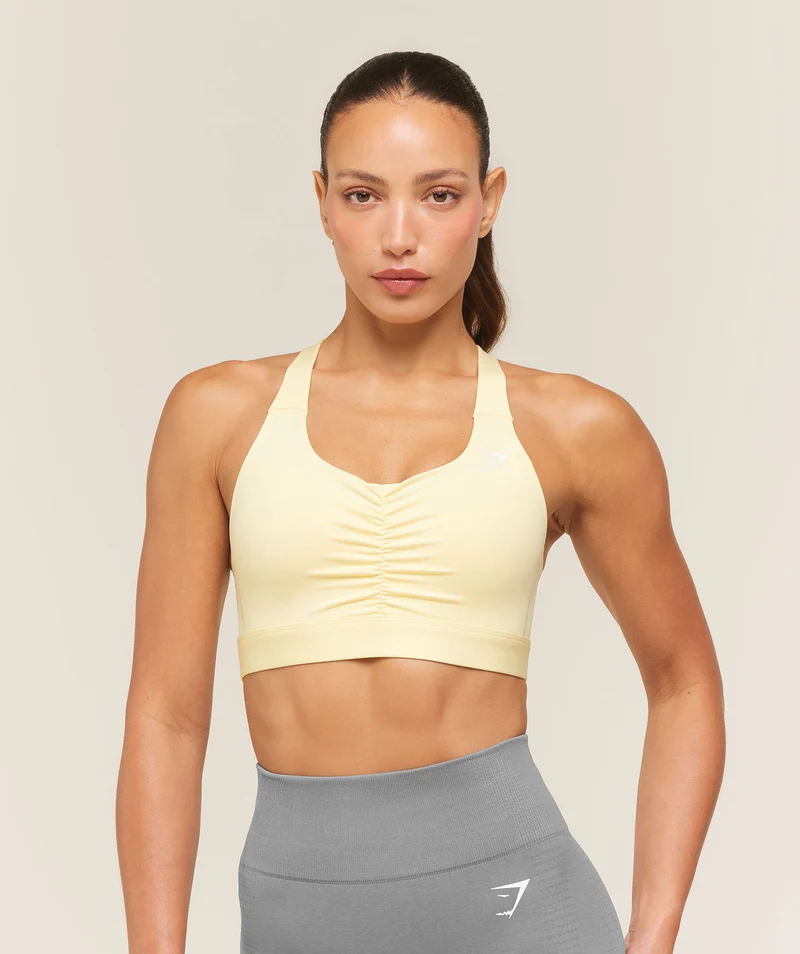 Gymshark High Support Ruched Sports Bra - Butter Yellow