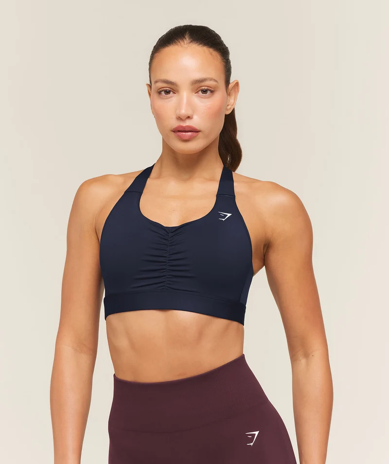 Gymshark High Support Ruched Sports Bra - Heavy Blue