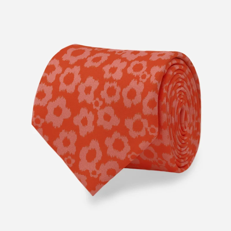 Feline Floral Persimmon Tie