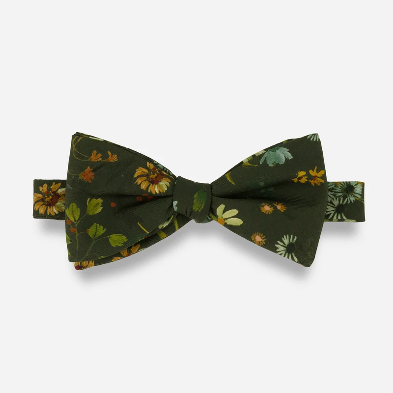 Kelly Ventura x The Tie Bar Eden Floral Dark Olive Bow Tie