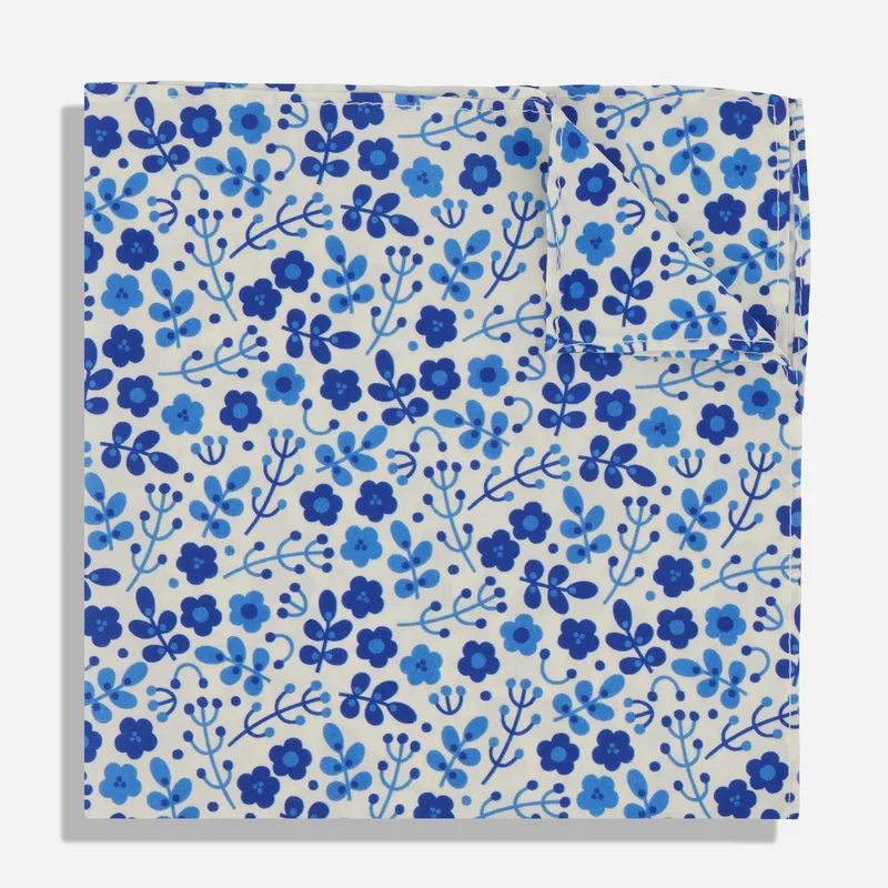 Kate Lower x The Tie Bar Flower Bed Azure Blue Pocket Square