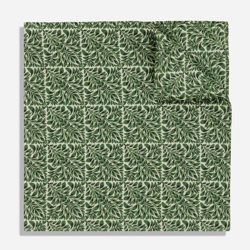 Kate Lower x The Tie Bar Leaf Diamond Basil Pocket Square