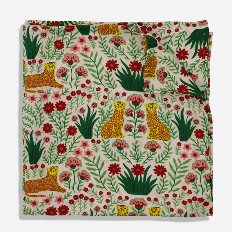 Bikini Sous La Pluie x The Tie Bar Cheetah Garden Ivory Pocket Square