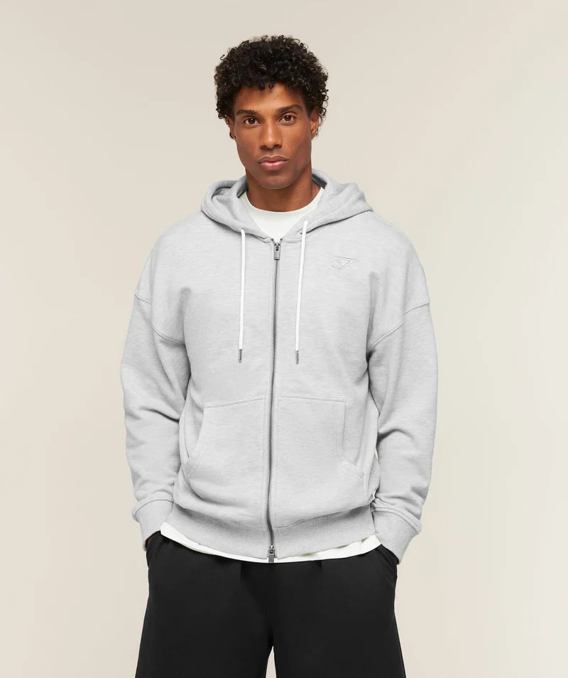 Gymshark Campus Crest Zip Through Hoodie - Soft Grey Marl