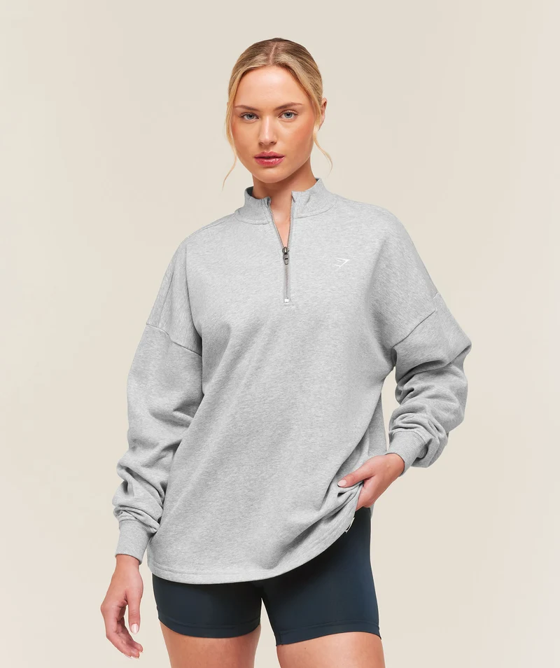 Gymshark Training Oversized 1/4 Zip - Light Grey Core Marl